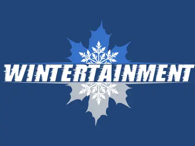 Wintertainment logo on a blue background featuring a snowflake design and bold lettering.