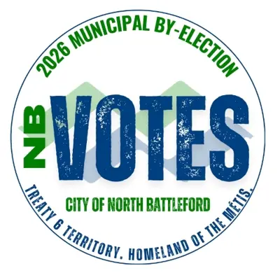 Logo for the 2026 Municipal By-Election in North Battleford, highlighting the election message.